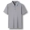 Camiseta de Manga Corta Fina con Cuello de Solapa de Color Sólido para Verano Moda Masculina Camiseta de Seda de Morera para Padre Top Casual para Hombre