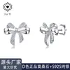 Pendientes de plata de ley S925 con moissanita transfronterizos, pendientes de lazo de lujo ligero, venta al por mayor de fábrica de joyería de plata europea y americana