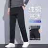 Pantalones Casuales de Algodón Puro para Hombre, Pierna Recta Holgada, Tallas Grandes, Estilo Primavera y Otoño, Cintura Elástica, Pantalones de Vestir 100% Algodón