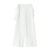 Pantalones de pierna ancha con empalme de encaje de dos piezas falsos para mujer, de verano, cintura alta, adelgazantes, de seda helada, casuales, de pierna recta