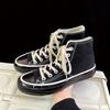 Moda Negra Estilo Coreano Combinable Universidad Cordones Zapatos de Lona Casuales Planos para Parejas de Hombre y Mujer Estilo Hong Kong