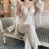 Guiruo Terciopelo Estampado Mariposa Sexy Espalda Descubierta Deseo Puro Encaje con Almohadilla en el Pecho Pijama Bata Exterior Traje Ropa para el Hogar 4092