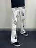 Calça Flare Estampada de Palmeira Branca Marca Tendência Calças Street Style Cool Hip-Hop Americano High Street Calças Longas Retas