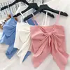 2024 Nova Camisola de Verão Feminina com Laço Peça Externa Curta Expondo o Umbigo Top de Malha Slim Justo para Mulheres