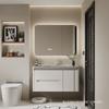 Gabinete de Baño Combinación Madera de Caucho Pintura Horneada Sensación de Piel de Baño Piedra Qimei Lavabo Todo en Uno Mesa de Lavado Lavabo Lavado Gabinete