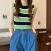 Versátil Top de Rayas para Mujer, Trendy de Verano Ajustado como Capa Base, Top Corto de Punto sin Mangas para Ropa Exterior
