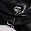 Anillo de Perla de Lava Vintage Distintivo Simple Cadena Abierta Anillo Doble Colgante de Perla Plata Anillo Ancho de Dedo