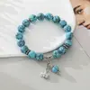 Pulsera Colgante Flor de Loto Turquesa Natural Pulsera Elástica de Cuentas Colorida de Moda Joyería para Mano de Mujer Venta Caliente Transfronteriza