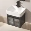Gabinete de baño de aluminio espacial para espacios pequeños, combinación de gabinete para lavabo de baño con lavabo integrado de cerámica, inodoro impermeable