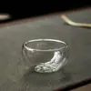 Taza Pequeña de Vidrio para Té Hogareña Transparente Juego de Té Kung Fu Taza de Degustación de Doble Pared Aislante Térmico Vidrio de Borosilicato Alto Taza de Doble Pared
