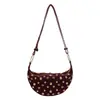 Bolso de hombro resistente con remaches vintage para mujer, bolso cruzado calado de lunares, bolso de luna estilo punk, bolso metálico nuevo tipo empanadilla