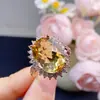 Anillo de Citrina Natural Plata S925 Incrustado Cristal Color Fuego Limpio Parpadeante Diseño de Boca Viva Suministro para Sala de Estar Dropshipping