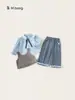 Ropa para Niños Bangxuan Camisa de Encaje Otoñal Chaleco de Punto para Niñas Pantalones a Cuadros Conjunto de Dos Piezas para Bebé Atuendo Infantil