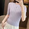Nueva ropa de mujer de verano, top de punto acanalado de algodón puro con cuello redondo estilo coreano, camiseta elegante y versátil