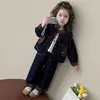 Conjunto Xadrez Patchwork Estilo Coreano para Meninas Estilo Primavera/Outono 2026 Nova Moda Infantil Menina Estilosa Duas Peças Roupa Infantil