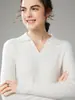 Suéter de Malha Feminino Gola Polo Cashmere Outono/Inverno 2026 Suéter Pulôver de Gola V Canelado Camada Base de Malha