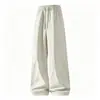 Calça de Moletom Feminina para Primavera/Outono Cintura Alta com Cordão Elástico Afinando Comprimento Total Cor Sólida Casual Perna Larga
