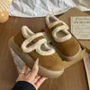 Sapatos femininos estilo Birkenstock, de boca rasa, com velcro e forro de fleece retrô, botas de neve quentes estilo coreano batata pequena, inverno 2026