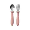 Cuchara para Bebé Portátil de Acero Inoxidable 304 Juego de Cuchara y Tenedor para Niños Alimentación Vajilla para Niños Pequeños Cuchara y Tenedor con Mango de Silicona