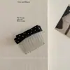 Pente de Cabelo com Laço de Bolinhas Preto e Branco Estilo Coreano, Grampo Elegante e Estiloso para Franja Lateral, Acessório de Cabelo para Controlar Fios Soltos