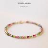 Pulseira de Turmalina Natural Arco-Íris Extremamente Fina para Mulheres Banhada a Ouro 14k Melancia Colorida Presente de Aniversário de Verão