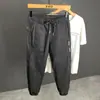 Pantalones Casuales Color Caqui para Hombre Verano 2024 Delgados Modernos de Seda Helada Pierna Ancha Cintura Elástica Elásticos Acortados