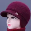 Chapéu de pescador de tricô espesso feminino para mulheres de meia-idade e idosas, outono e inverno, com aba larga, forrado com fleece para aquecimento, adequado para avós