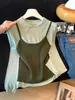 Fábrica de Suéteres Fuente Dalan: Conjunto de dos piezas para mujer, top de punto de manga larga para otoño e invierno con cuello camisero, combinado con un top de tirantes