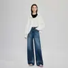 Jeans de algodón holgados de pierna ancha estilo vintage transfronterizos para mujer, pantalones casuales versátiles de longitud hasta el suelo para otoño 2026