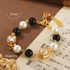 Pulsera de Piedra Natural Estilo Francés Medio Personalizada Retro para Mujer Moda Geométrica Retro Vidrio Combinable Simple