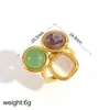 Anel de Pedra Natural Três Cores Transfronteiriço, Estilo Nicho de Luxo, Anel de Aço Titânio Ouro 18K, Anel de Aço Inoxidável Não Desbota