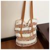 Bolso de Punto Rayado Versátil Estilo Coreano Transfronterizo 2026 Nueva Moda Bolso de Hombro Tipo Cubeta de Gran Capacidad con Perlas