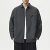 Camisa de trabalho casual tendência de alta qualidade em algodão puro de manga comprida para homens, design de outono, versátil, modelagem solta, jaqueta camisa com colarinho