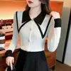 Blusa de Tricô Feminina com Gola de Boneca e Manga Chiffon, Primavera/Verão 2025, Blusa de Manga Longa com Design Único, Versátil para Usar como Sobretudo