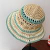 Sombrero de paja tejido con recortes y bloques de color francés para mujer, ideal para vacaciones en la playa, con protección solar y ala ancha, ideal para pescador.