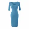 Vestido sexy y seductor de cuello cuadrado, ajustado al cuerpo, de manga media, colección de otoño temprano 2026, estilo sofisticado y maduro, vestido bodycon para mujer