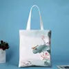 Bolsa de lona tipo tote con estampado de tinta china, un bolso simple y artístico para mujer, adecuado para el uso diario y para ir al trabajo.