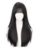 Peruca Completa para Mulheres com Franja, Longa Reta Preta, Cabelo Sintético Natural Volumoso, Estilo Celebridade da Internet, Peruca Tomie Manga