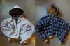 Sudadera con capucha y cremallera de otoño e invierno europea y americana, a cuadros, bloques de color, retro, Ins, reversible, sudadera, venta al por mayor de comercio exterior