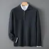 Suéter Pulôver Masculino Novo Outono e Inverno Gola Alta Meio Zíper Casual de Negócios Quente Lã Pura Camada Base Tricotada