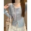Top de Renda Falso Duas Peças com Cadarço Feminino Primavera Nicho Rejuvenescedor Doce Camisa Base Interna Pequena Camiseta de Manga Longa