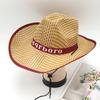 Chapéu de Palha Masculino de Verão para Pesca ao Ar Livre Aba Reta Sombreamento Protetor Solar Praia Litoral Chapéu Cowboy Ocidental Chapéu de Sol