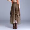 Saia midi vintage em camurça com retalhos vazados para mulheres, outono e inverno, saia irregular de cintura alta afunilada em A
