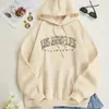 Sudadera con capucha y cordón con estampado de letras de Los Ángeles, Sudaderas casuales de manga larga con bolsillo, Ropa para mujer Albaricoque