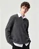 Suéter Henley de peso pesado estilo japonés para hombre, color liso, cierre de media botón, corte holgado, tejido de canalé, adecuado para el trabajo o como capa interior.