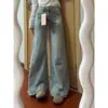 Jeans retro americanos de pierna ancha rasgados para mujer petite, pantalones rectos holgados de cintura alta para primavera y otoño con una bonita caída