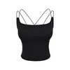 Sexy camisola de verano para mujer con tirantes finos y copas incorporadas, top corto de tirantes de cintura alta con hermoso diseño en la espalda