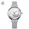2025 Nuevo Modelo Shengke Reloj de Mujer con Pedrería Reloj Dorado Rosa con Esfera Radiante Correa de Malla Correa de Cuero Reloj de Mujer K0088