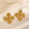 Brincos de aço inoxidável com flor, brincos femininos de aço titânio com design de folha exagerada e textura sofisticada, joias em ouro 18K.