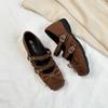 Zapatos de Mujer Elevadores 5cm con Lazo Cuadrados de Punta y Boca Baja Estilo Retro Nuevo 2025 Zapatos de Ballet de Gamuza con Tira Cruzada